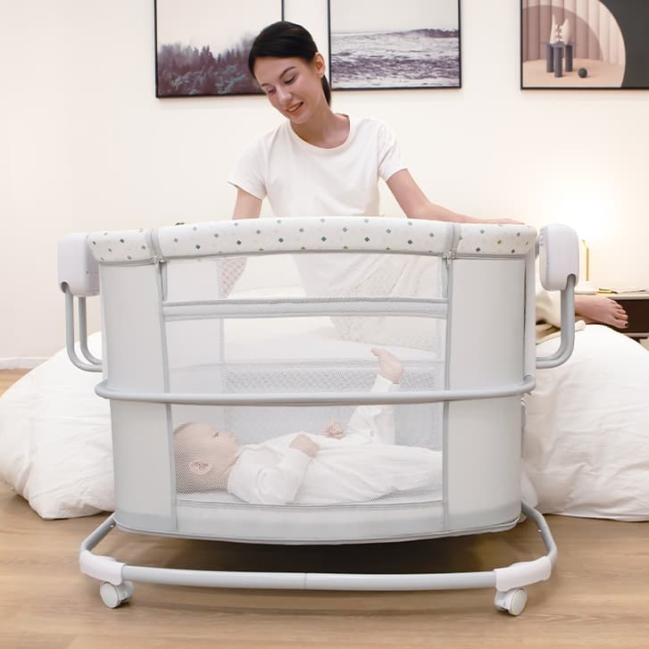 Berço Bluetooth até 18 Kg Balanço Automático Regulável Duas Alturas Cinza Claro Estampado - Mastela