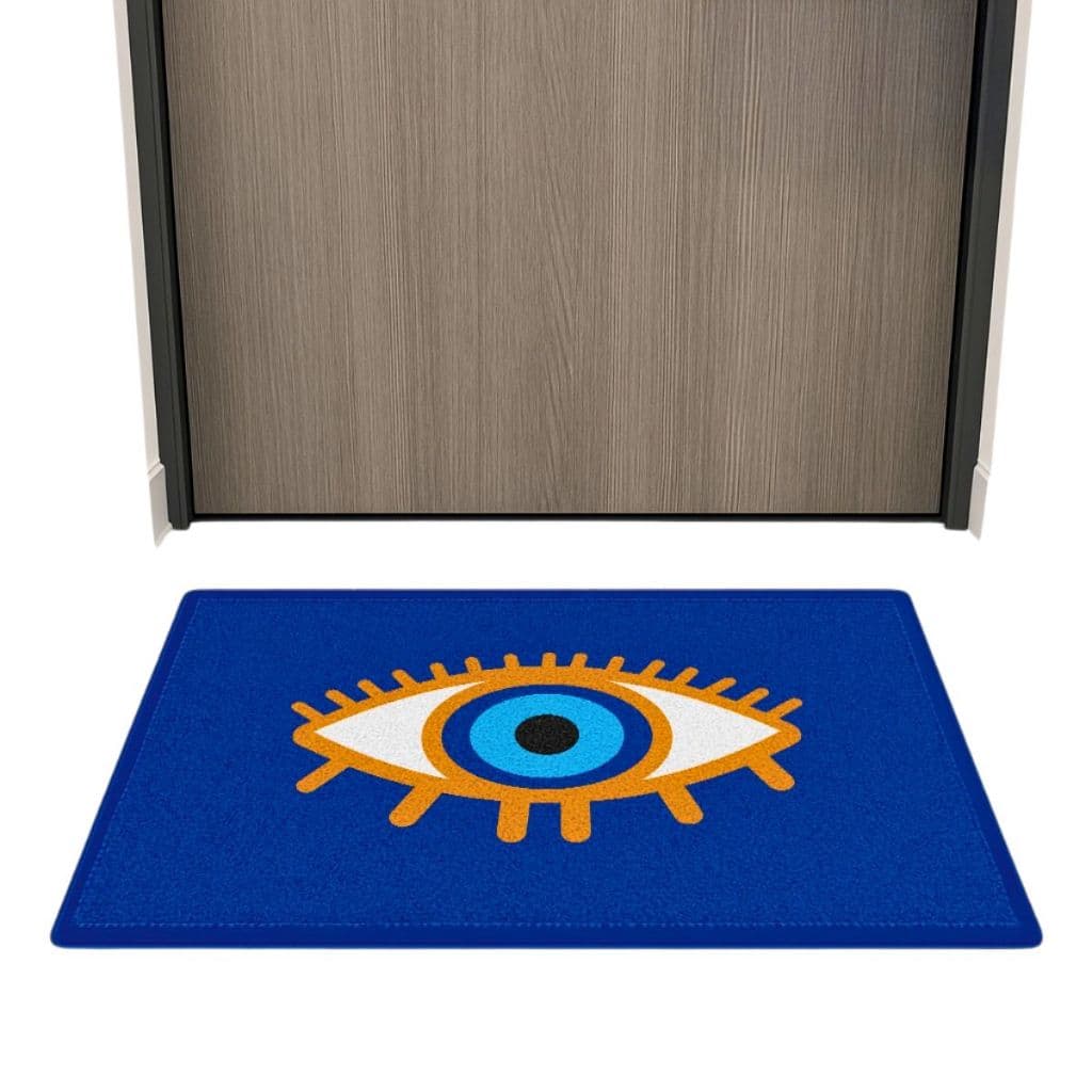 Tapete Capacho Porta Entrada Macio Antiderrapante Proteção Olho Grego Sala Quarto Cozinha Azul Luxo