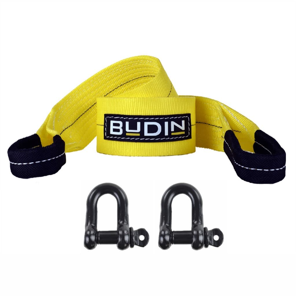 Cinta de Reboque Budin - 10 Toneladas X 8m com Manilhas de 5/8 - Fita Reboque Carro Caminhão Trator