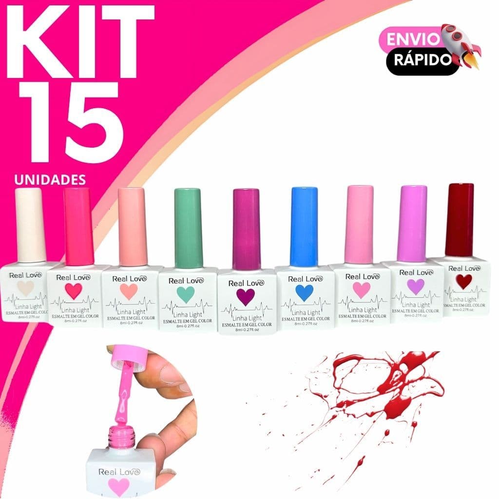 Kit Esmalte em Gel Real Love Linha Light Cores Sortidas Kit Profissional Para Unhas Duradouras