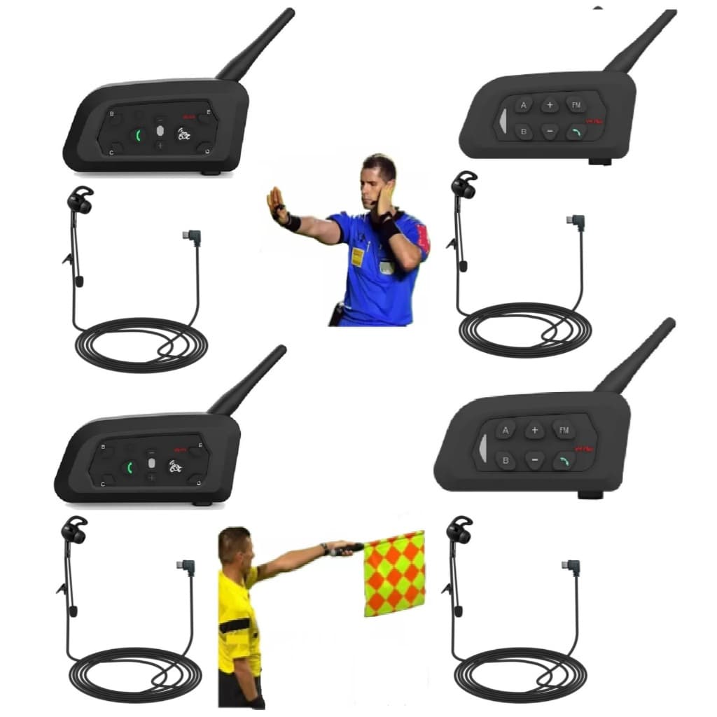 Kit 4x Rádio Comunicador Arbitragem Fone Fala 4 Ao Mesmo Tempo Futebol Juiz Bandeirinha Futsal
