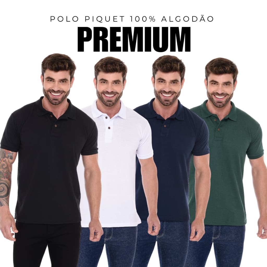 Camisa Masculina Polo Premium Piquet De Alta Qualidade Camisa Gola Polo Piquet Algodão