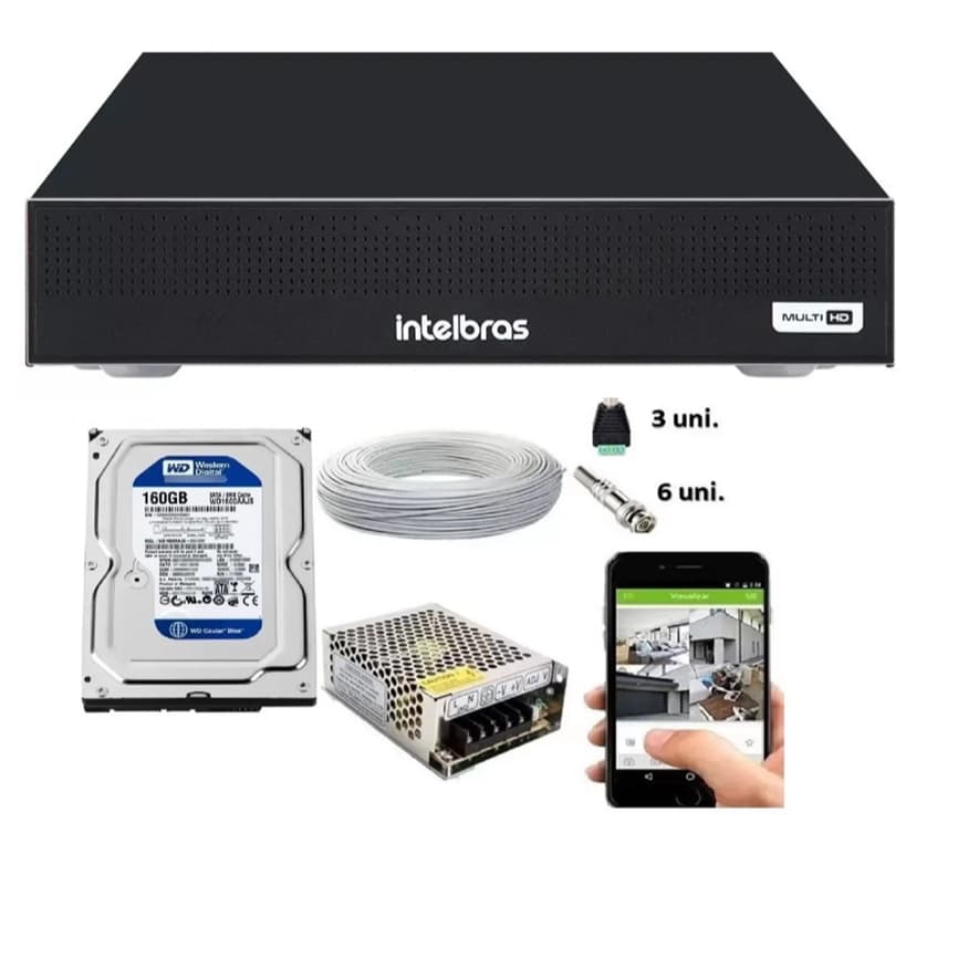 Kit Cftv Dvr Intelbras Mhdx Cabo E Conectores c/Hd
