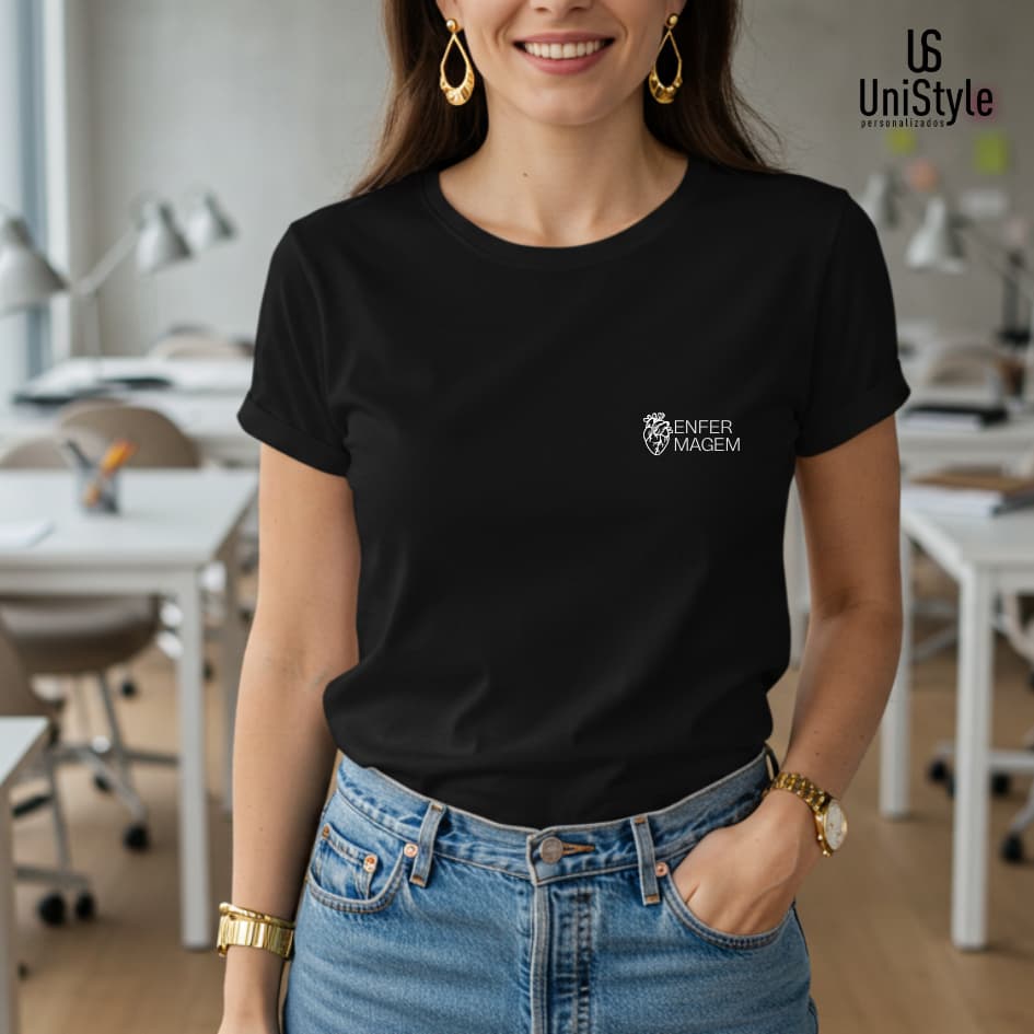 Camisa Unissex Enfermagem Profissões Gola Careca Coração em Malha 100% algodão