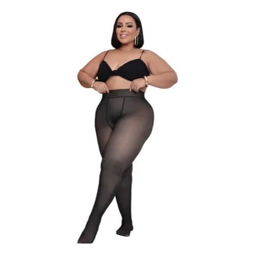 Meia Calça Feminina Térmica Lã Plus Size Translúcida Forrada