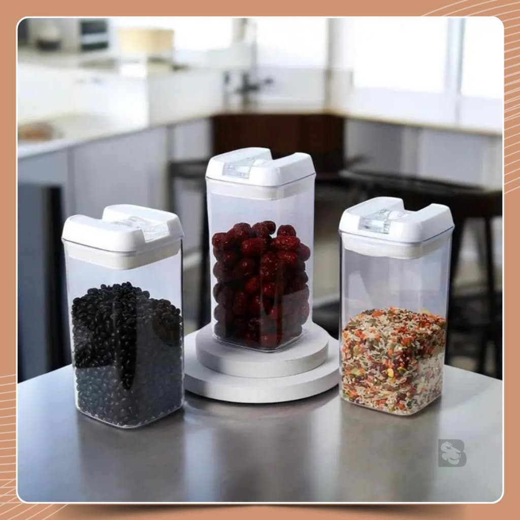Kit 3 Potes Hermético 1200ML Ótima Vedação Mantimentos Organização Cozinha Dispensa Armário Plástico