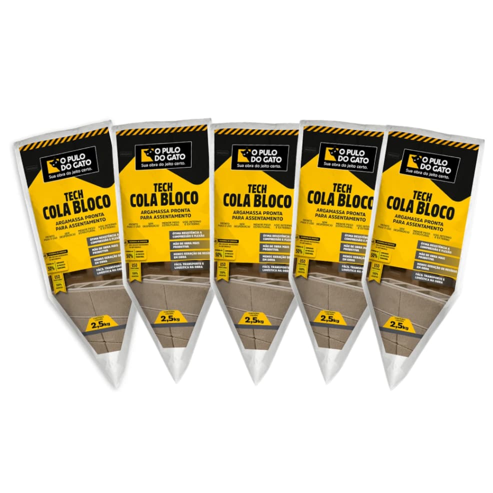 Kit 5 Massa Polimérica Cola Bloco Tijolo Argamassa Pronta Para Assentamento Tech 2,5Kg Pulo Do Gato