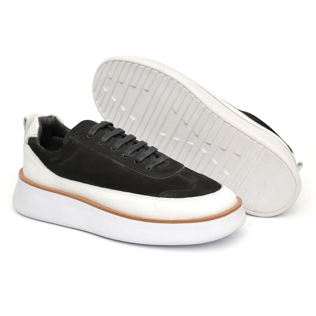 Tênis Sneaker Masculino Preto Social Confortável Couro Legítimo Luxo