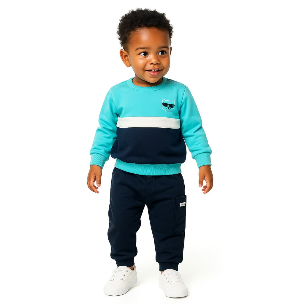 Conjunto Infantil De Moletom Meninos 01 Ao 03 Alenice Verde Com Marinho