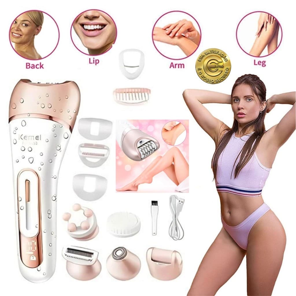 Aparelho Depilador 6 IN 1 Multifuncional Kit Beleza Feminino Depilador Kemei KM 6053