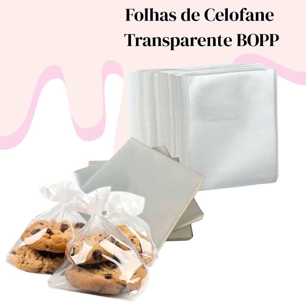 FOLHAS CELOFANES 100 UNIDADES  TRANSPARENTES BOPP IDEAL PARA BALAS DE COCO, MACA DO AMOR, PAO DE MEL ETC