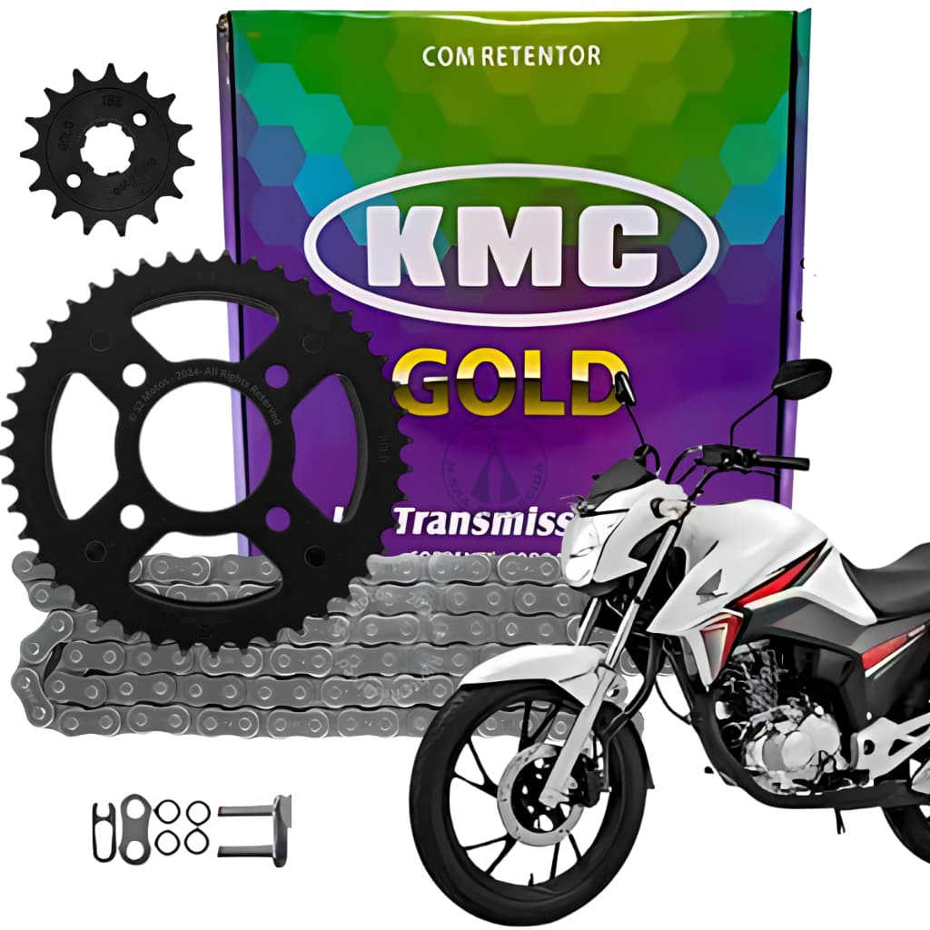 Kit Relacao Tracao Transmissao Honda Cg Titan Fan 160 2016 2017 2018 2019 2020 2021 2022 Com Retentor Original Kmc