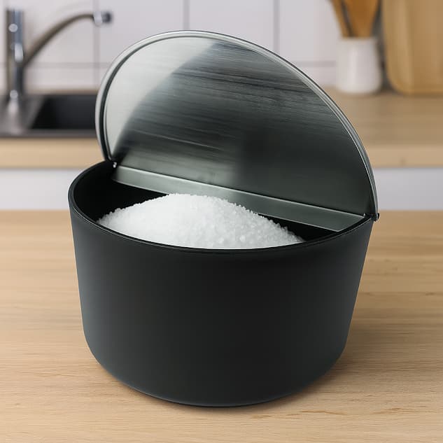 Saleiro Forma Tampa Aço Inox 1kg Cozinha Moderna Prática Preto Porta Sal Temperos Cozinha Qualidade