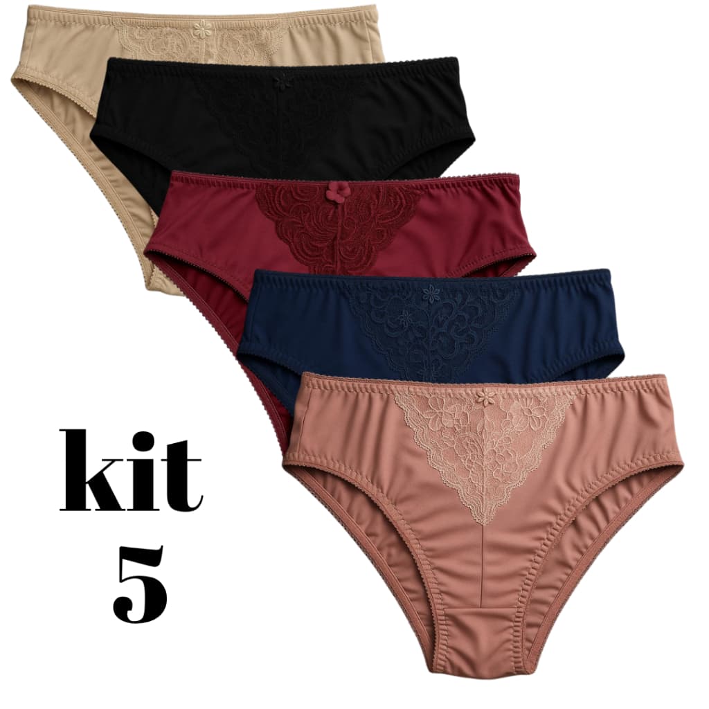 Kit 5 Calcinha Renda V Calçola Plus Size Mullher Confortável Microfibra Renda Trabalhada Delicada Dia a Dia