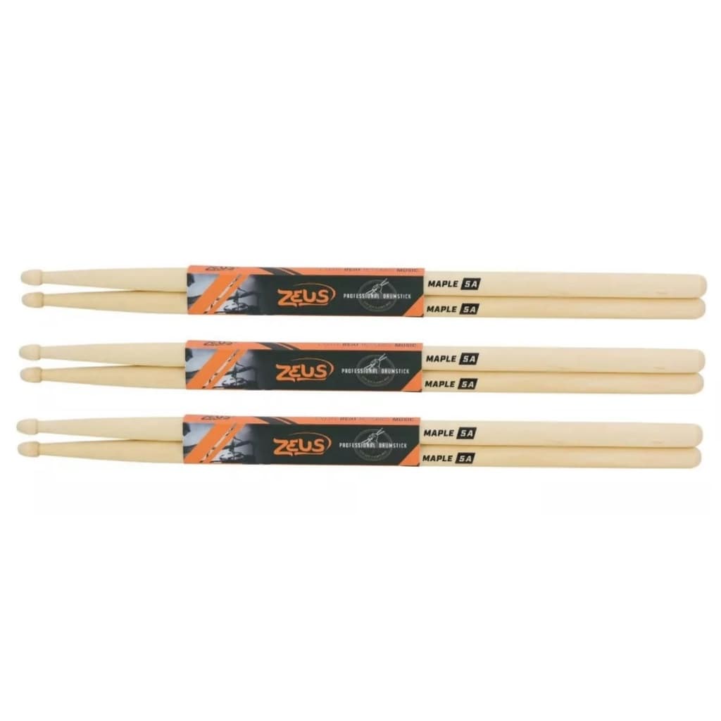 Kit 3 Pares Baqueta Zeus Ponta Madeira Maple Bateria