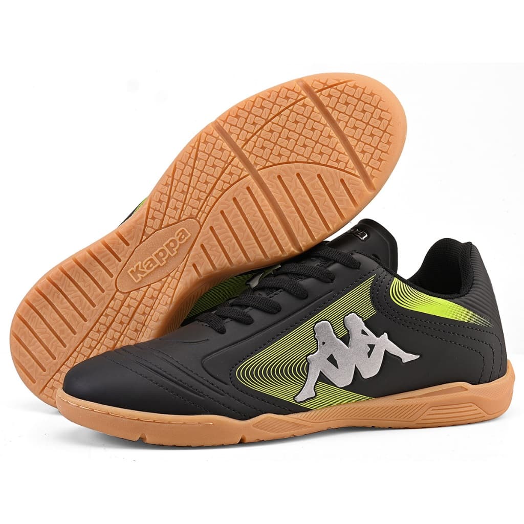 Chuteira Kappa Napoli Masculina Futsal Quadra Original Preto Amarelo Limão Macia Leve