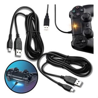 Kit 2 Cabos Reforçados PS4 Carregador Com Sincronizador Para Controle