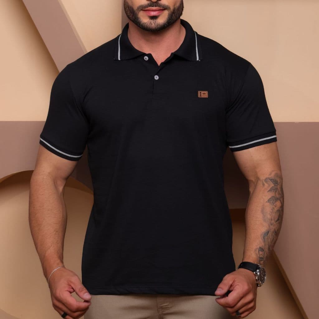 Camiseta gola polo 100% algodão com punho e bordado