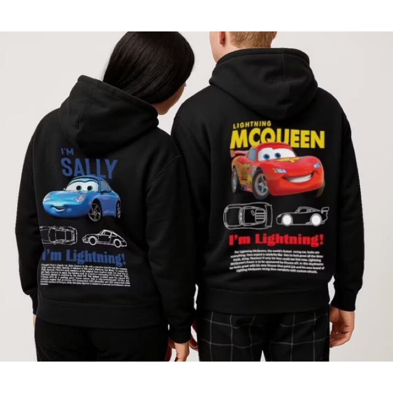 Kit Moleton Casal Relâmpago Mcqueen e Sally Flanelado Algodão Blusa de Frio Com Capuz Namorados