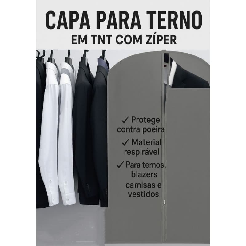 Capa para Terno impermeável em TNT com Zíper Proteção para Roupas e Trajes Sociais