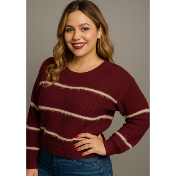Blusa de lã feminina de frio tricot suéter de tricô detalhado básico premium cropped