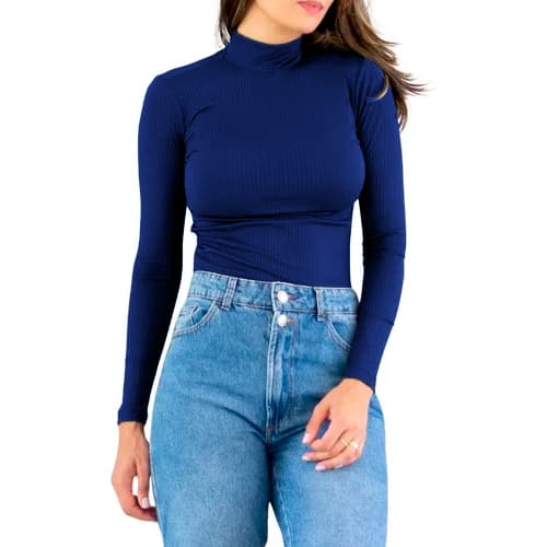 Blusa Canelada Feminina Gola Alta Manga Longa Inverno  Moda Inverno 2025