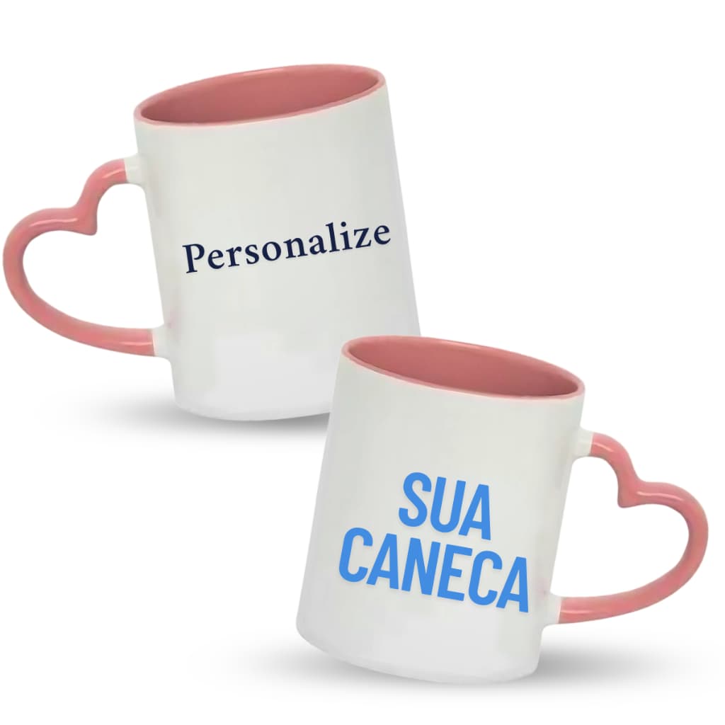 Caneca Cerâmica Alça Coração Pesonalizada Aniversario Casamento Presente Feminino