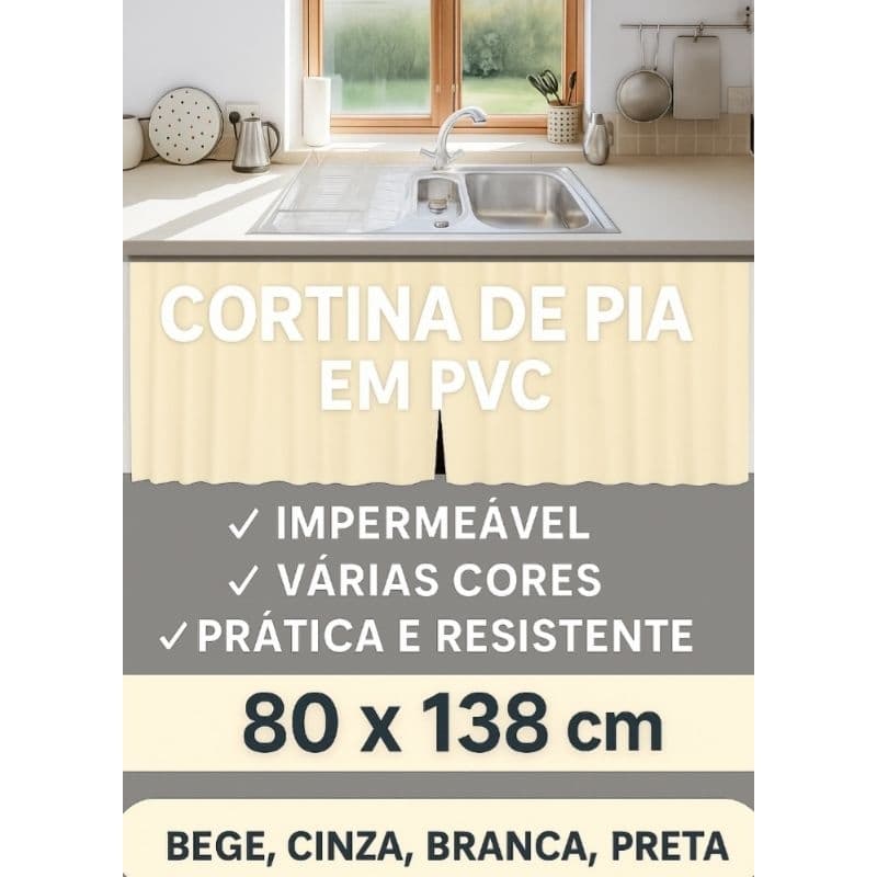 Cortina de Pia Cozinha em PVC  Impermeável Várias Cores Prática e Resistente
