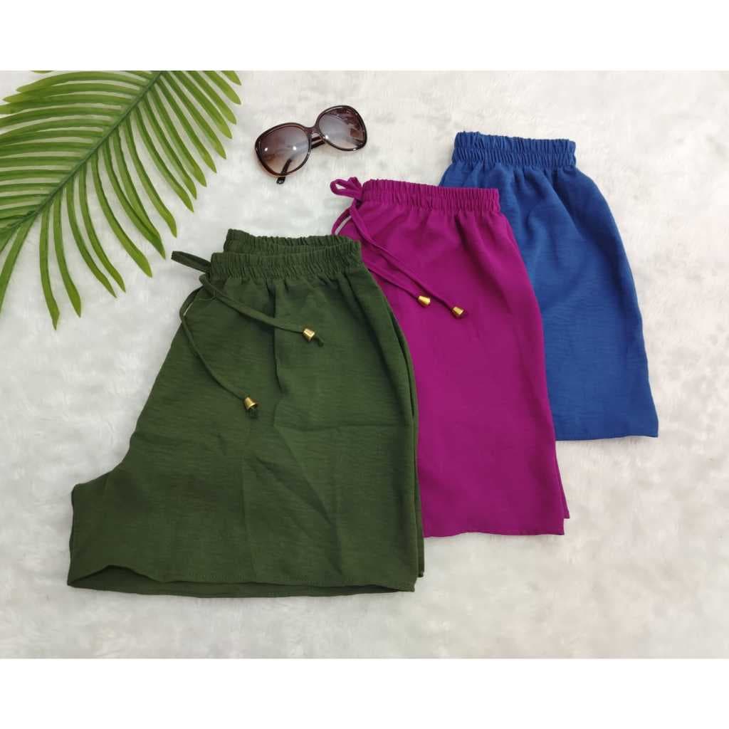 KIT 3 SHORTS FEMININO TECIDO DUNA CÓS ELÁSTICO MODA PRAIA VERÃO 2026