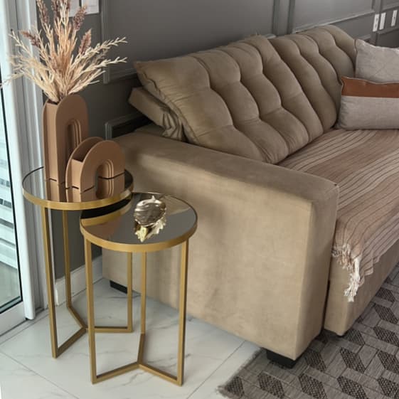 Conjunto de Mesa em Aço com Espelho Estilo Industrial Steel Glass Sala de Estar