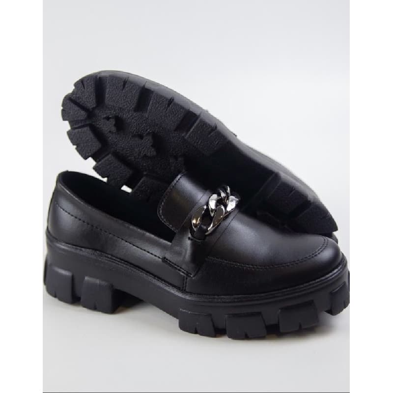 Mocassim Tratorado Feminino Oxford Bloqueira All Black Confortavel Plataforma Detalhado Casual