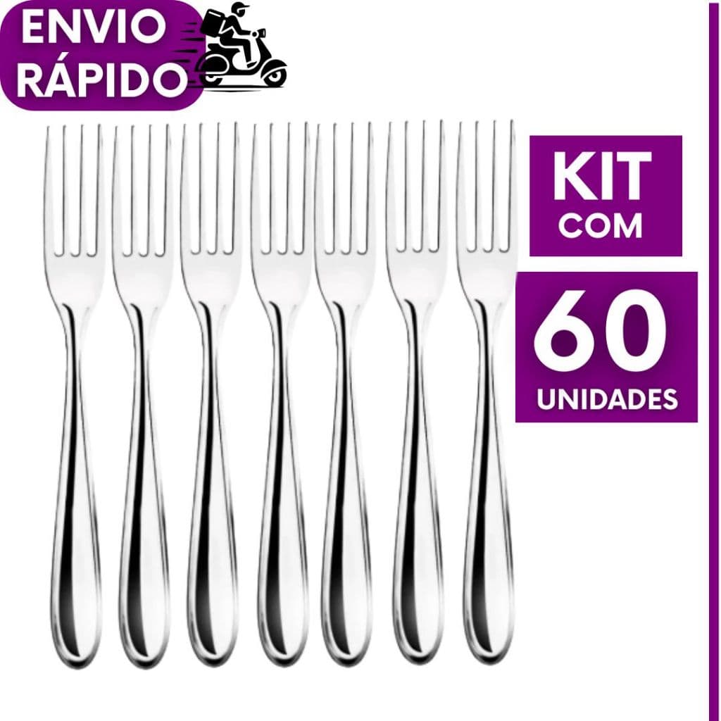 Kit de 60 Garfos Inox De Mesa Para Cozinha Refeições Restaurantes