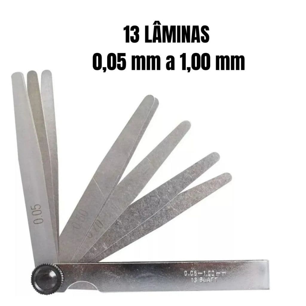 Calibre de Folga 13 lâminas -  Regulador Válvulas Motor Carro Moto 0,05 mm a 1,00 mm Vonder