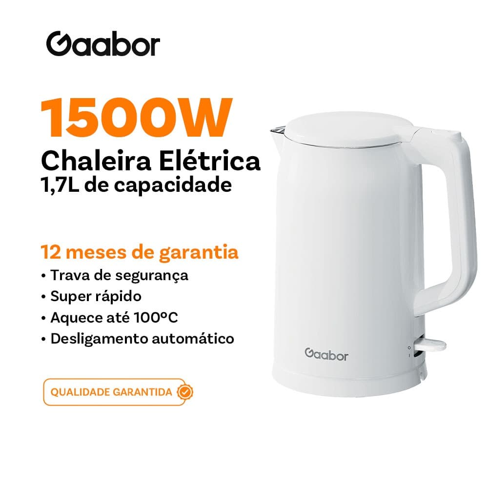 Gaabor Chaleira elétrica 1,7L  resistente ao calor de parede dupla em aço inoxidável Aço inoxidável EK20M-WH01A