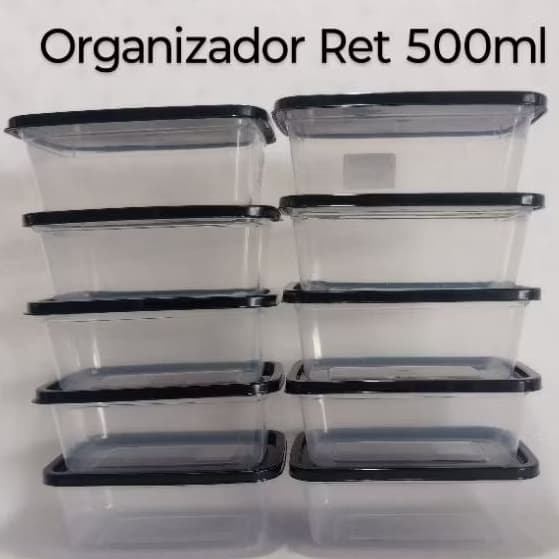 potinhos com tampa Jogo 10 Potes Retangular 500ml Plástico Free Bpa Reutilizável Lavável Marmita Fitness Micro ondas
