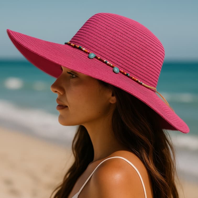 Chapéu Feminino de Praia Palha Luxo Aba Larga  S-73326