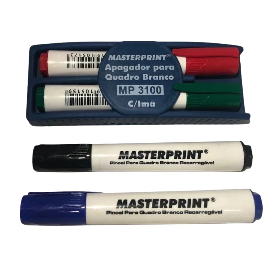 4 Pincéis Para Quadro Branco Recarregável e Apagador Para Quadro Branco Masterprint
