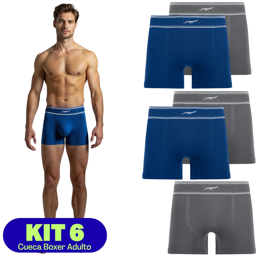 Kit 6 - Cueca Boxer Microfibra Premium Box Masculina Lisa De Tecido Macio