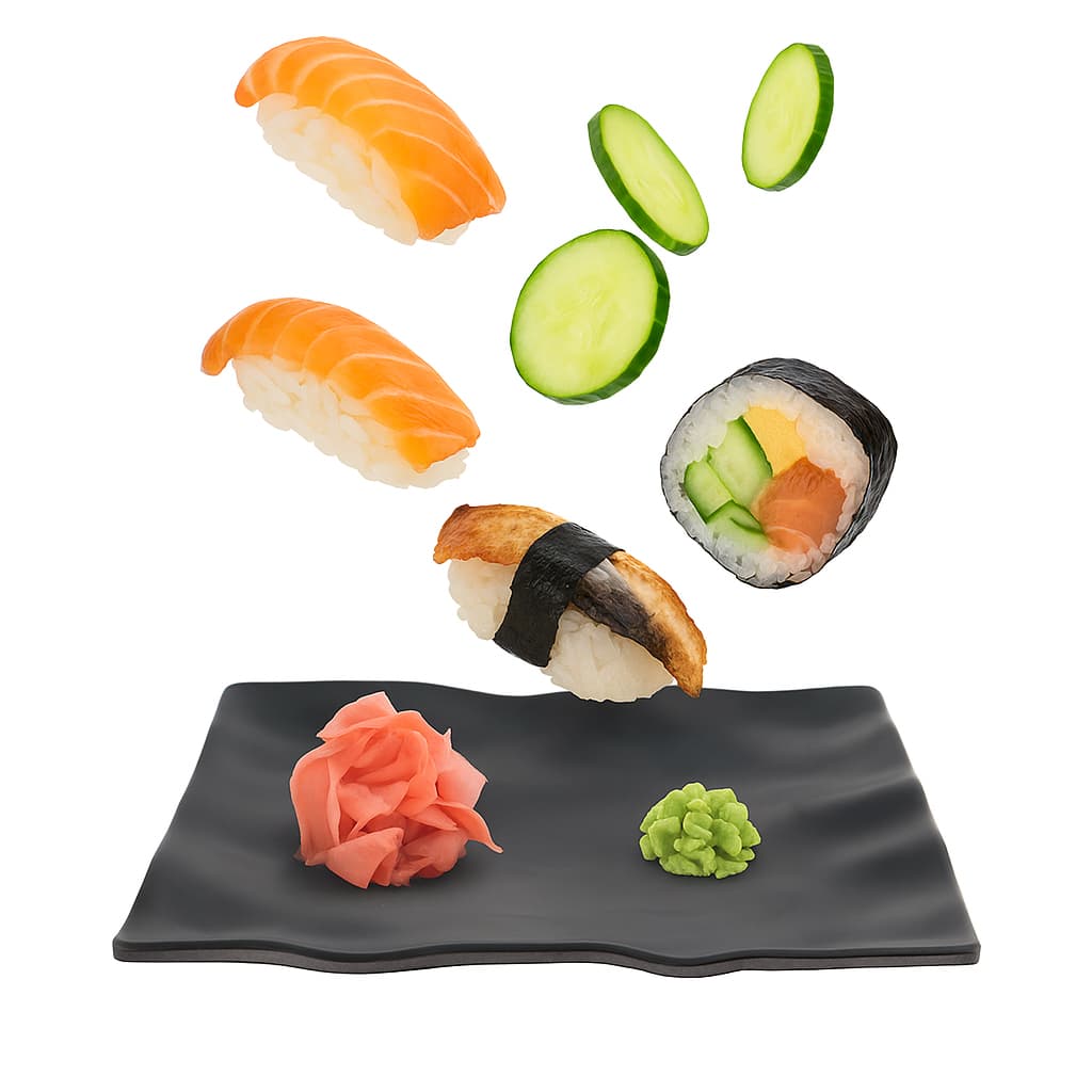 Prato Japonês Quadrado Oriental Melamina Preto Para Sushi 19,8cm