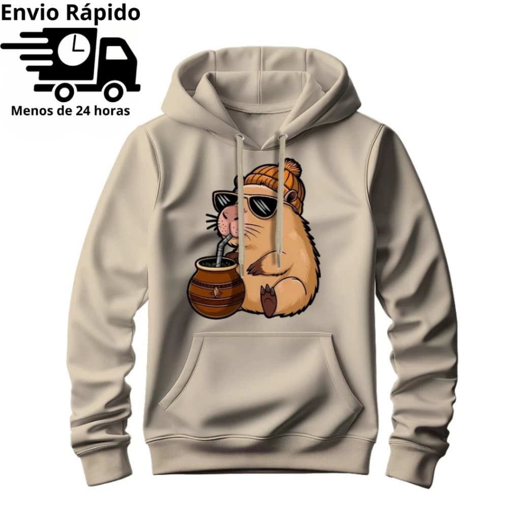 Moletom Canguru Masculino Flanelado Capuz Quente Inverno Casual Look Estampado Unissex Capivara