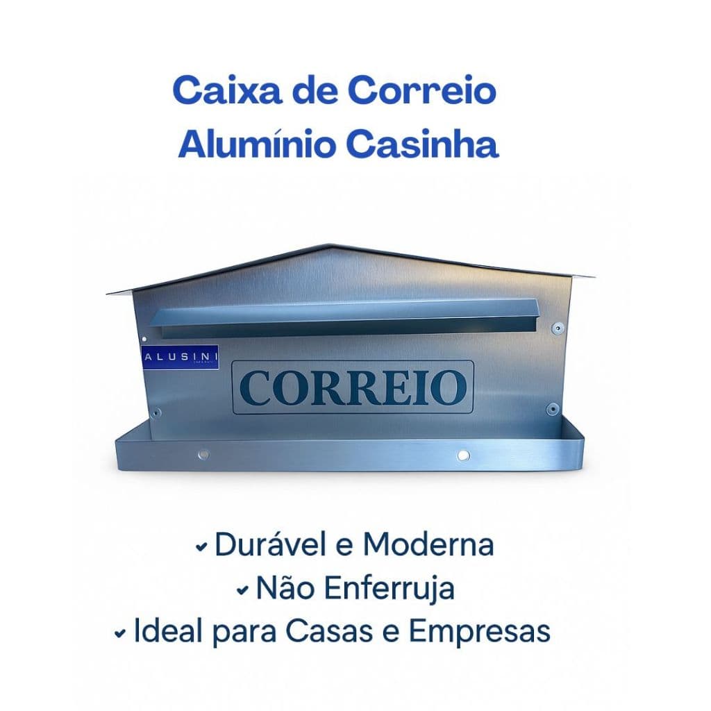 Caixa de correio em alumínio modelo casinha Alusini para grade, cerca e portão