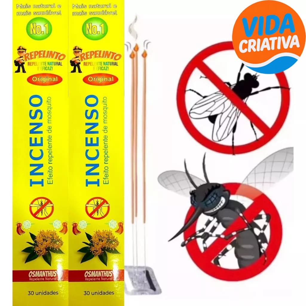 Palitos de Incenso Repelente Kit 3 Aromas Mata Mosquito e Moscas 90 a 300 Unidades