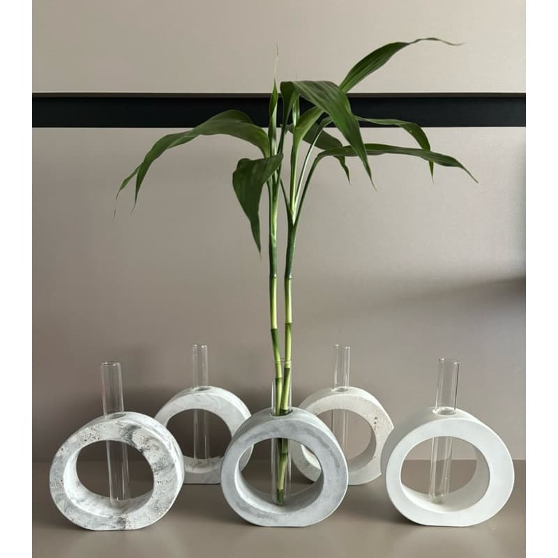 Kit vaso tubo de vidro e suporte minimalista oval boho decoração