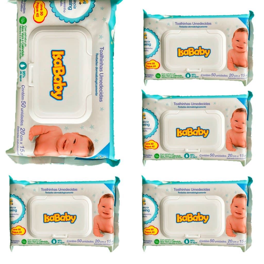 Kit 5 Toalha Umedecida Para Bebê Isababy Lenço Recem Nascido Baby Adulto Mulher Banheiro - Com Tampa