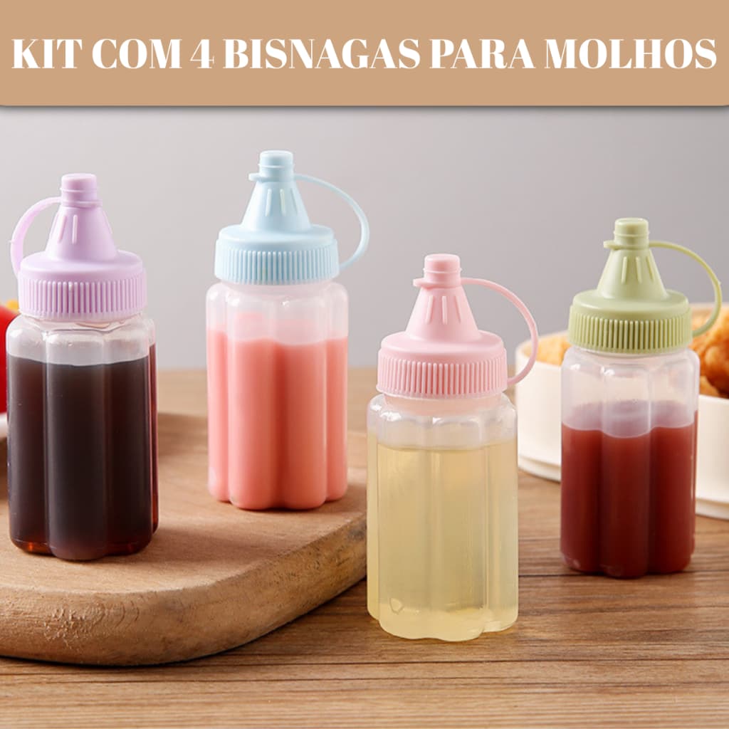 Kit 4 Mini Bisnagas Para Mel Caldas e Molhos