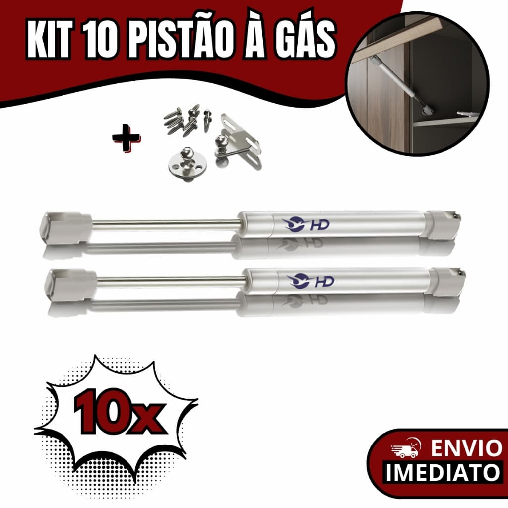 Kit 10 Amortecedores Pistão a Gás para Porta de Armário de Cozinha Abertura para Cima Dobradiça