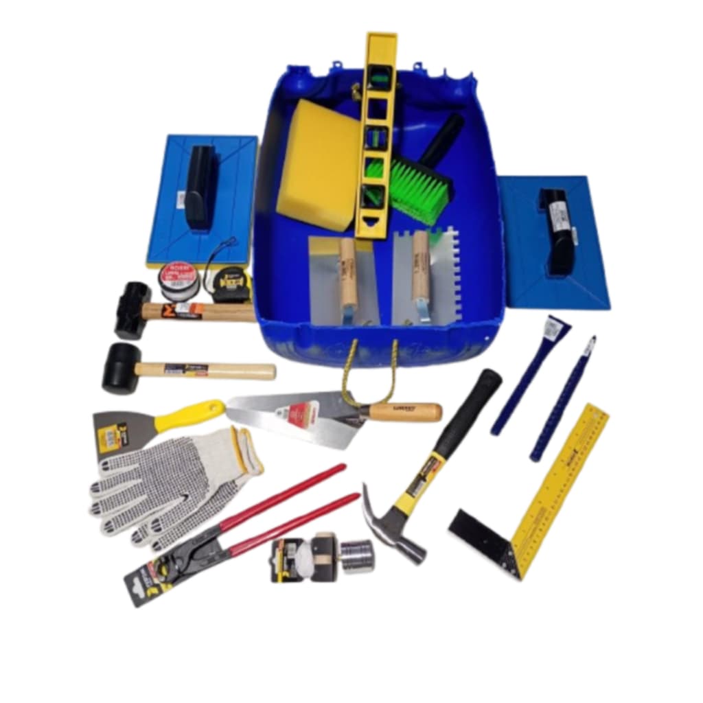 Kit Ferramentas Para Pedreiro Com Caixa Pra Massa 21 Peças