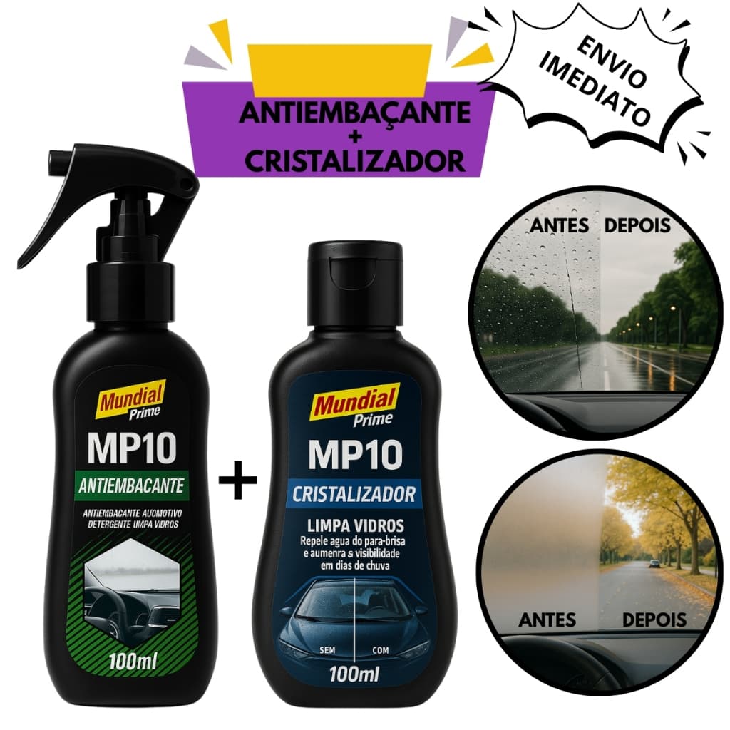 Kit Limpeza Vidros: Spray Antiembaçante e Cristalizador Repelente de Água Automotivo e Residencial