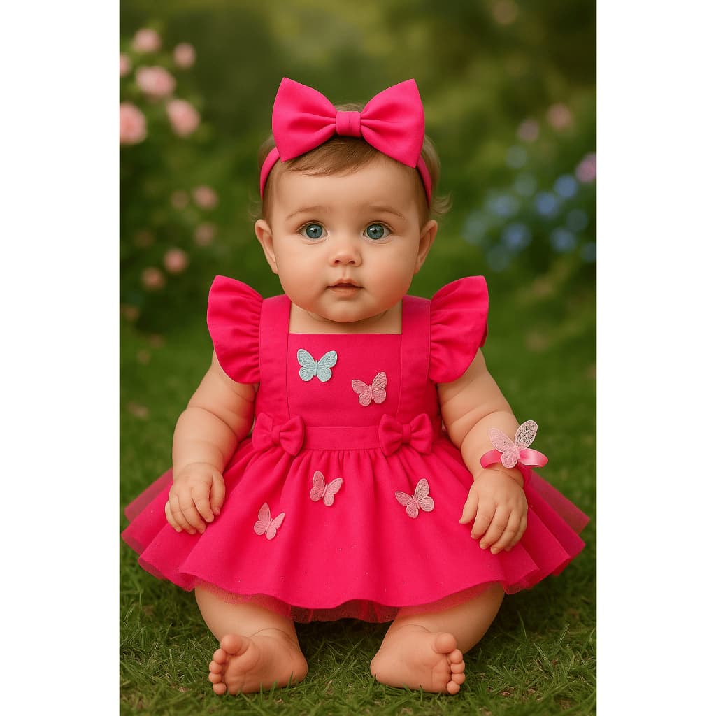 Jardineira Saia Glitter Romper + Laço Moda Infantil Tule Borboleta Jardim Encantado Mesversário Luxo