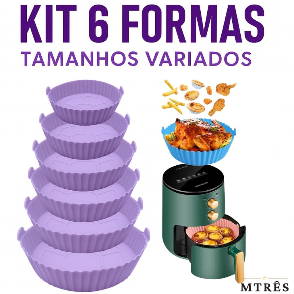 Kit 6 Formas Airfryer Tamanhos Variados Silicone Antiaderente Microondas Lavável
